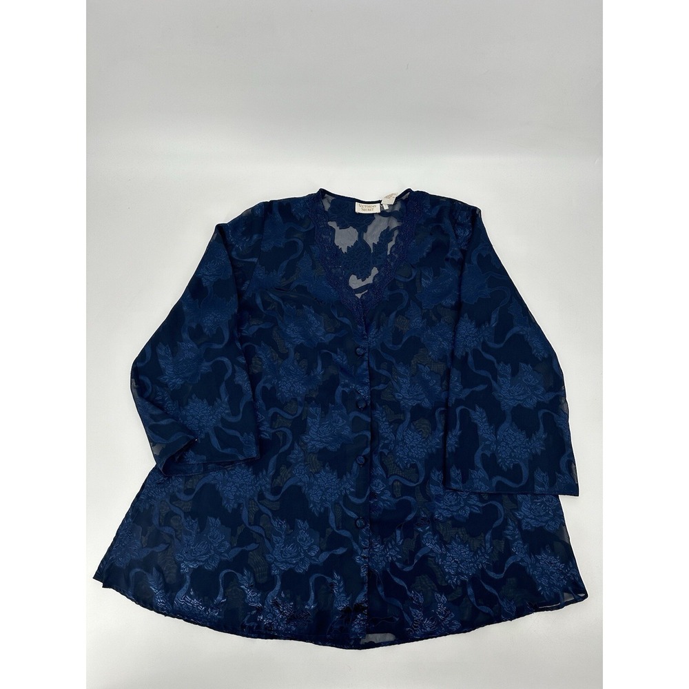 Vintage Victoria's Secret Women's Size M/L Floral Sheer Night Gown Cover Up Blue